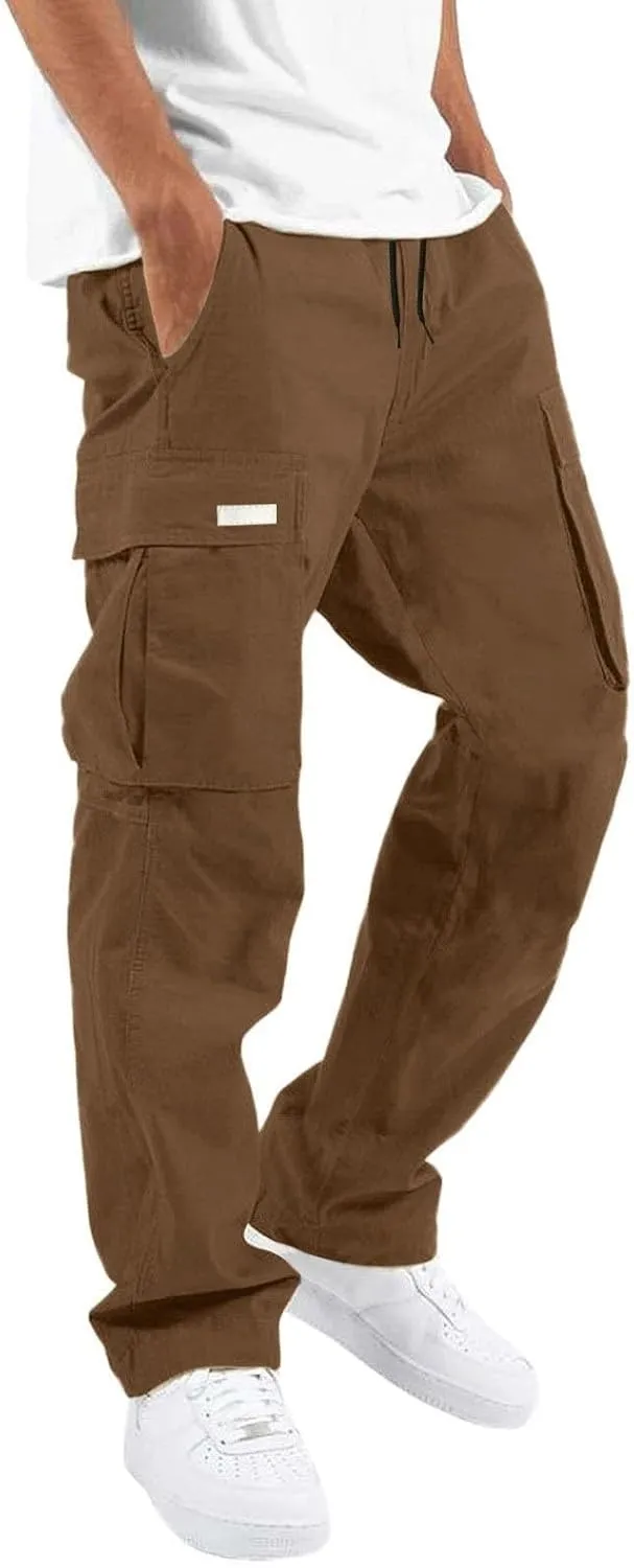 Mens Summer Lightweight Cargo Pants Elastic Waist Drawstring Joggers Hiking Pants Hiking Outdoor Trousers