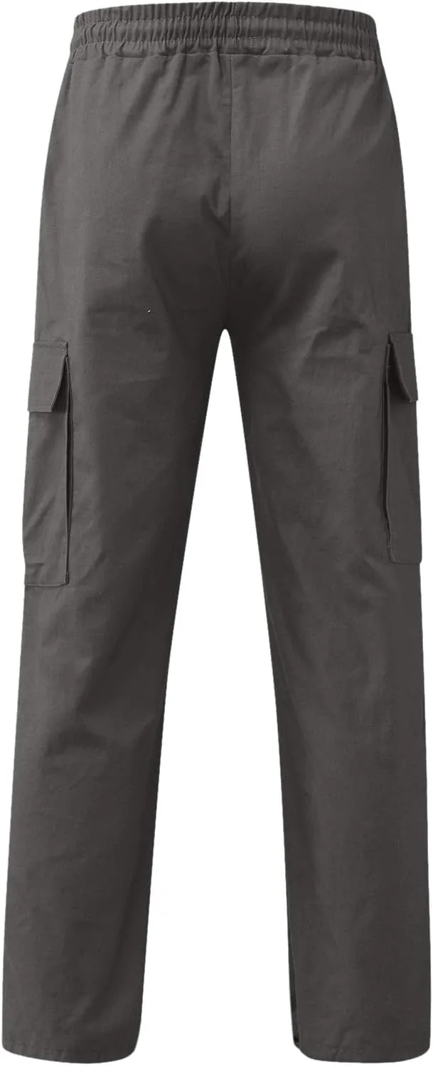 Mens Summer Lightweight Cargo Pants Elastic Waist Drawstring Joggers Hiking Pants Hiking Outdoor Trousers
