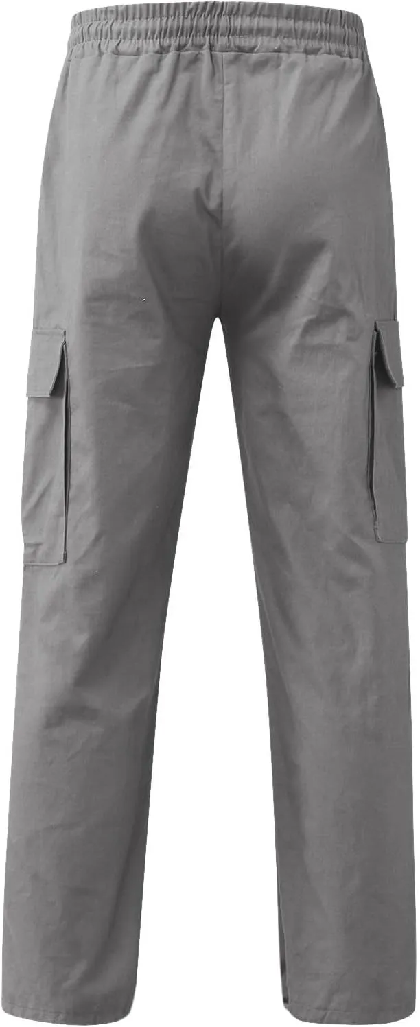 Mens Summer Lightweight Cargo Pants Elastic Waist Drawstring Joggers Hiking Pants Hiking Outdoor Trousers