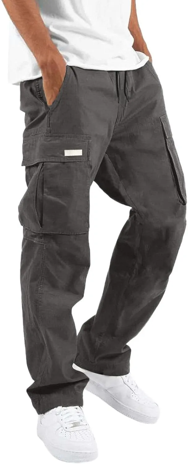 Mens Summer Lightweight Cargo Pants Elastic Waist Drawstring Joggers Hiking Pants Hiking Outdoor Trousers