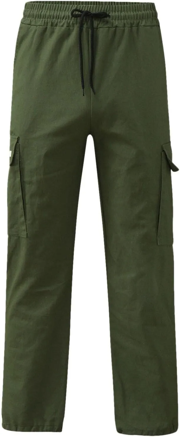 Mens Summer Lightweight Cargo Pants Elastic Waist Drawstring Joggers Hiking Pants Hiking Outdoor Trousers