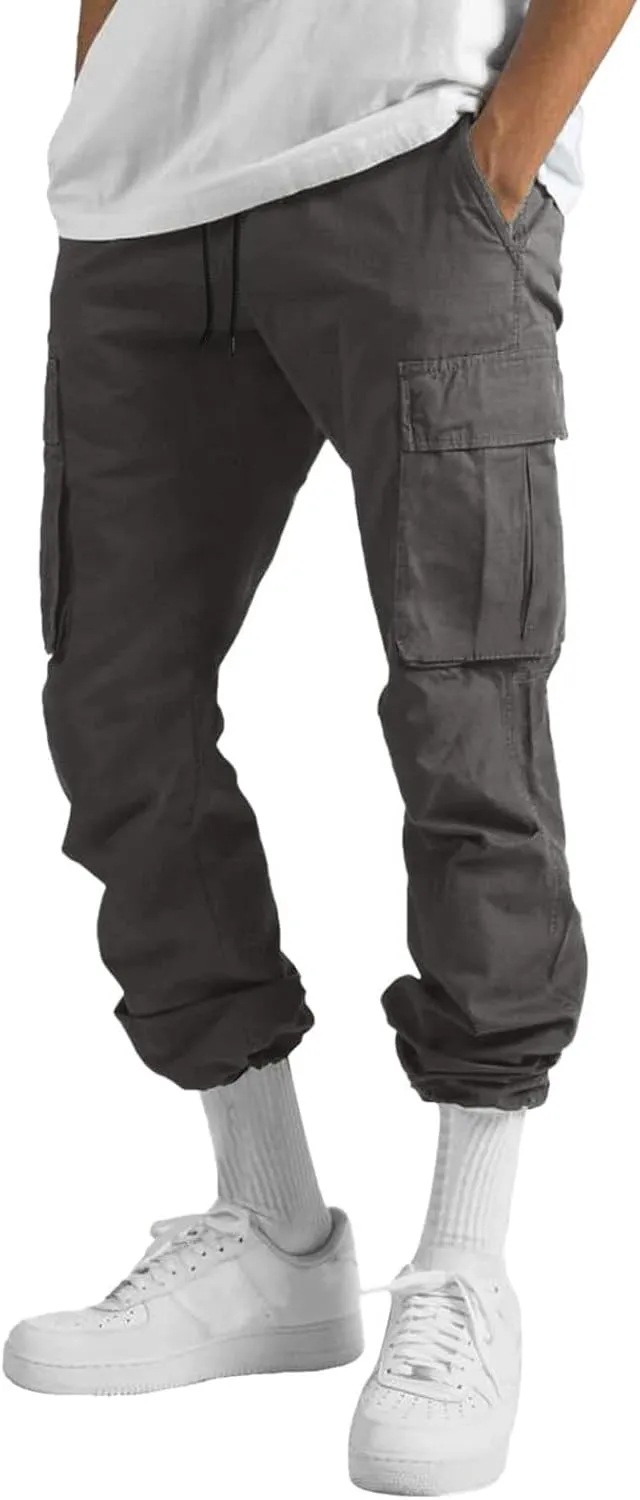 Mens Summer Lightweight Cargo Pants Elastic Waist Drawstring Joggers Hiking Pants Hiking Outdoor Trousers