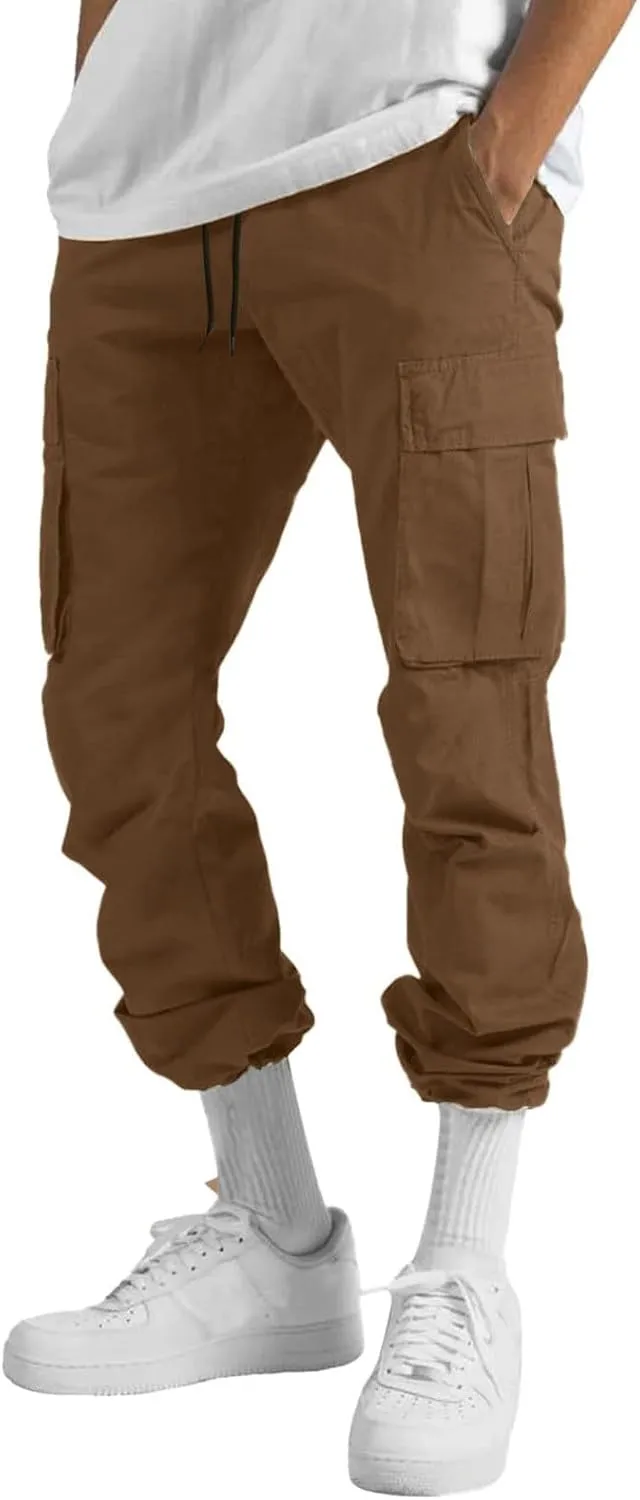 Mens Summer Lightweight Cargo Pants Elastic Waist Drawstring Joggers Hiking Pants Hiking Outdoor Trousers