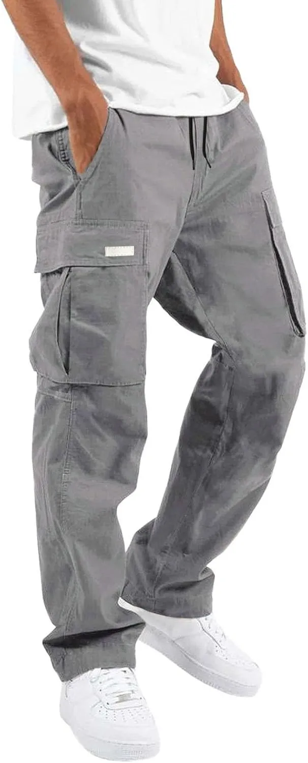 Mens Summer Lightweight Cargo Pants Elastic Waist Drawstring Joggers Hiking Pants Hiking Outdoor Trousers