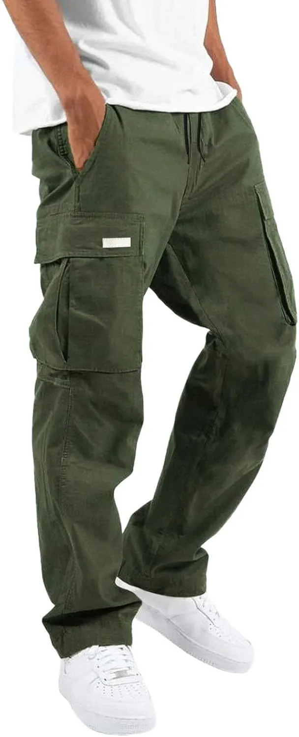 Mens Summer Lightweight Cargo Pants Elastic Waist Drawstring Joggers Hiking Pants Hiking Outdoor Trousers