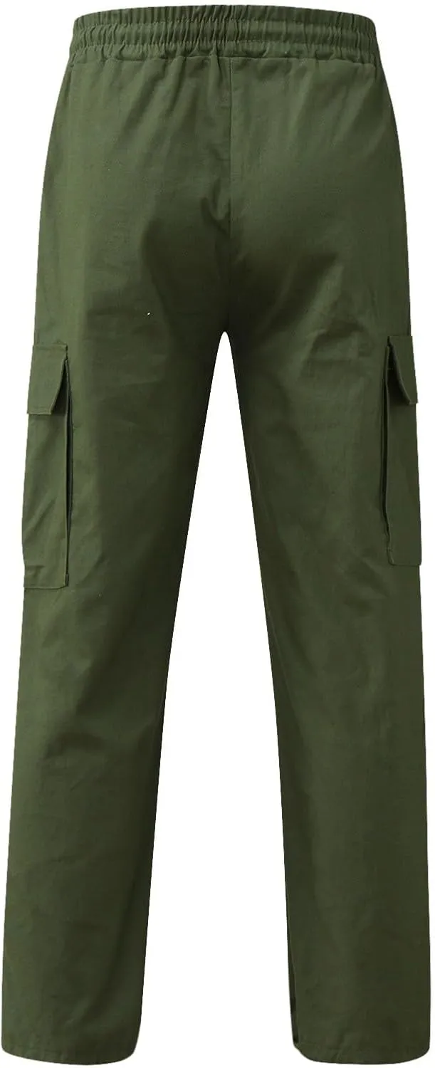 Mens Summer Lightweight Cargo Pants Elastic Waist Drawstring Joggers Hiking Pants Hiking Outdoor Trousers