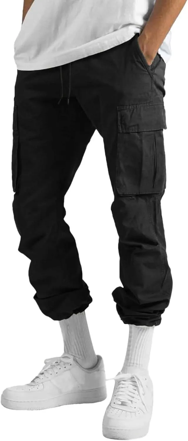 Mens Summer Lightweight Cargo Pants Elastic Waist Drawstring Joggers Hiking Pants Hiking Outdoor Trousers