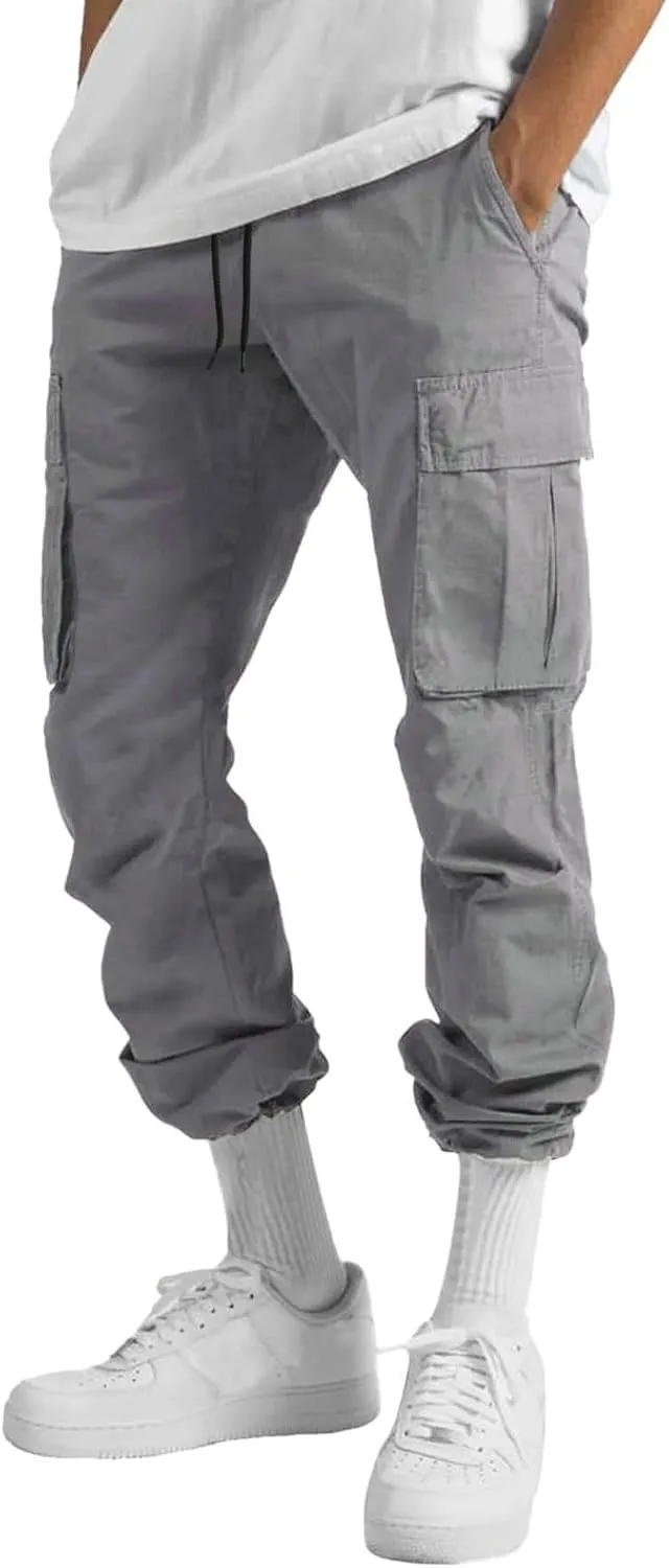 Mens Summer Lightweight Cargo Pants Elastic Waist Drawstring Joggers Hiking Pants Hiking Outdoor Trousers