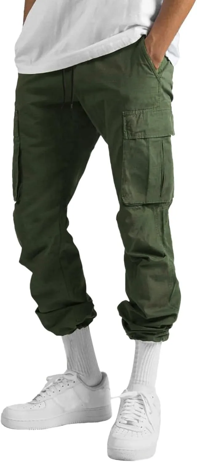 Mens Summer Lightweight Cargo Pants Elastic Waist Drawstring Joggers Hiking Pants Hiking Outdoor Trousers