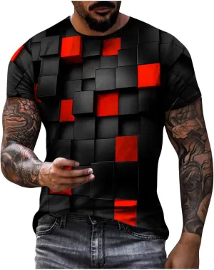 Men's Summer Short Sleeve Shirts, 3D Optical Illusion Print T-Shirts Casual Fashion Funny Tunnel Graphics O Neck Tee Tops