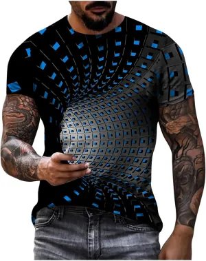 Men's Summer Short Sleeve Shirts, 3D Optical Illusion Print T-Shirts Casual Fashion Funny Tunnel Graphics O Neck Tee Tops