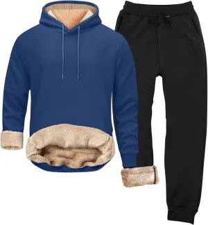 Mens Sweatsuit Sherpa Lined 2 Piece Sweatshirts Set Hooded Pullovers Fleece Sweatpants Winter Warm Thermal Tracksuits