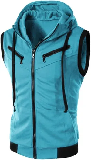 Mens Tank Top Hoodie Men's Sleeveless Zip Up Hooded Tank Tops T Shirt Hoodie Zip-up Vests Jacket
