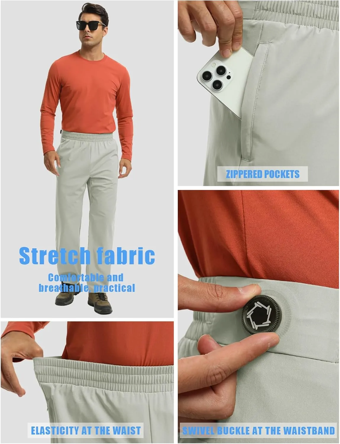 Mens Track Pants Quick Dry Lightweight Joggers Athletic Running Pants Zipper Pockets