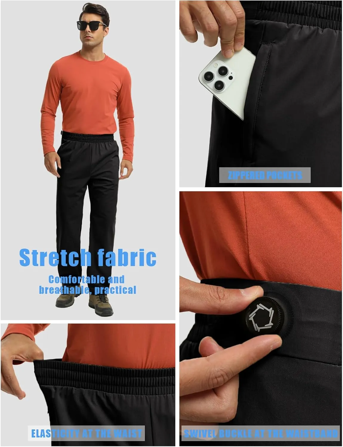 Mens Track Pants Quick Dry Lightweight Joggers Athletic Running Pants Zipper Pockets