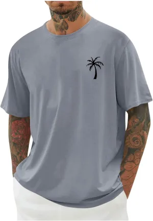 Men's Tropical Coconut Trees Printed Hawaiian T Shirt Short Sleeve Crew Neck Casual Summer Basic Tee Shirts Tops