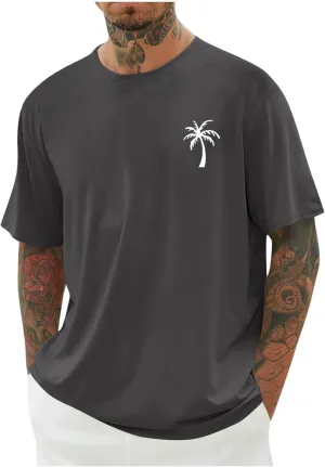 Men's Tropical Coconut Trees Printed Hawaiian T Shirt Short Sleeve Crew Neck Casual Summer Basic Tee Shirts Tops