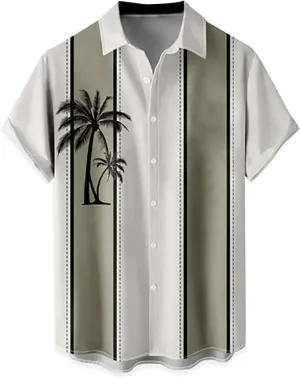 Men's Vintage Bowling Shirt Hipster Short Sleeve Button Down Hawaiian Shirts Big and Tall Summer Beach Casual Shirts