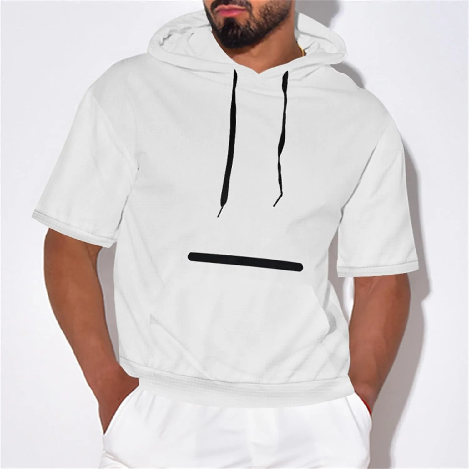 Mens Waffle Hoodies Short Sleeve Shirts with Pockets Drawstring 2025 Summer Casual Shirts Sweatshirts Pullover Tops