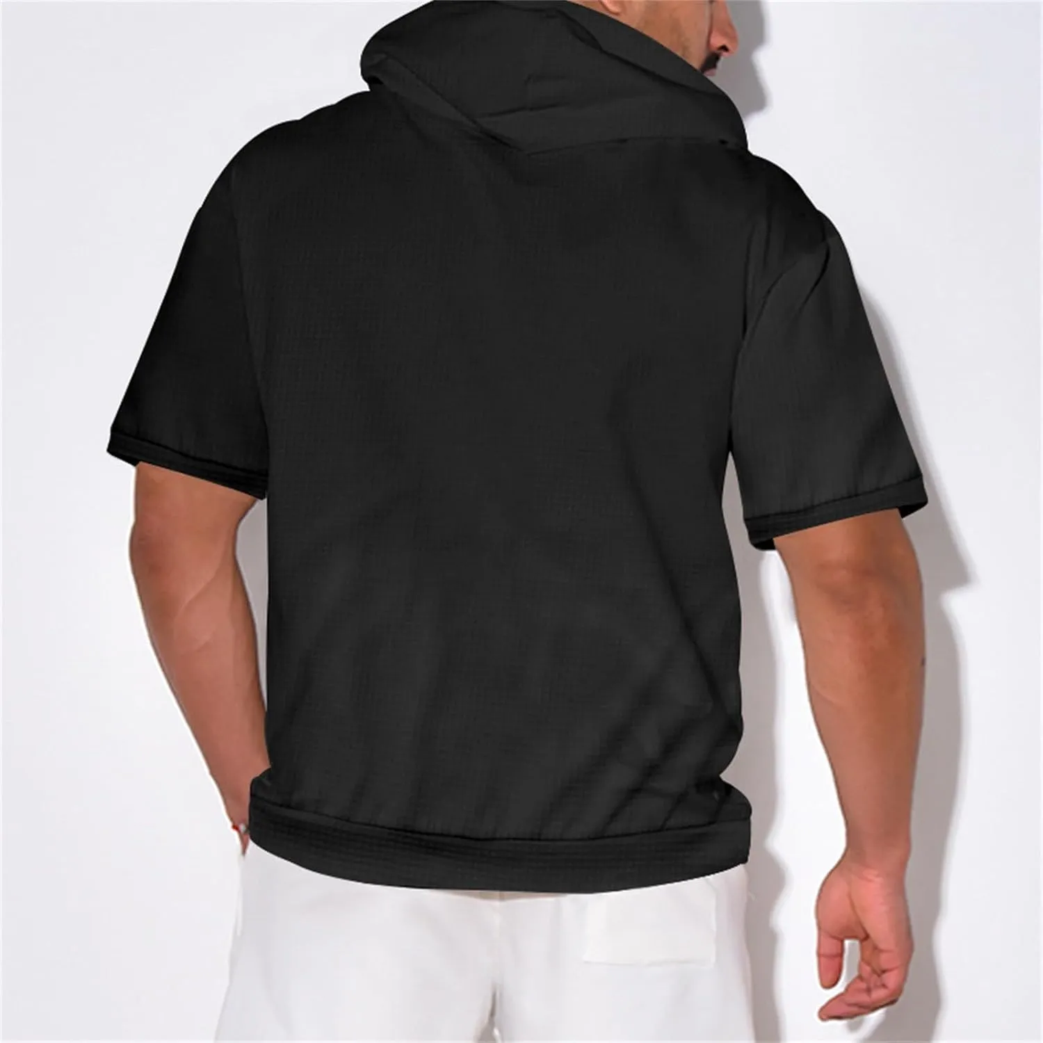 Mens Waffle Hoodies Short Sleeve Shirts with Pockets Drawstring 2025 Summer Casual Shirts Sweatshirts Pullover Tops