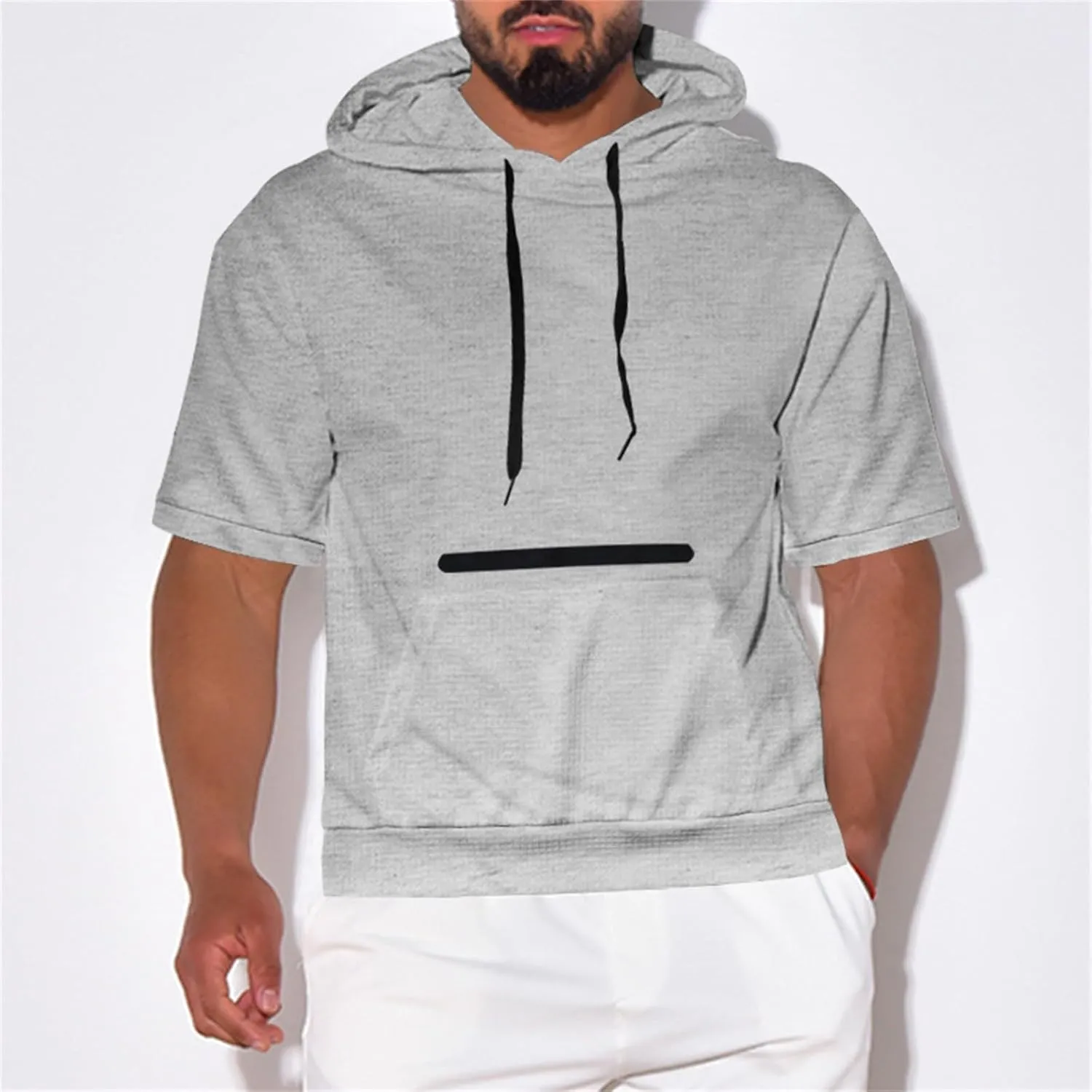 Mens Waffle Hoodies Short Sleeve Shirts with Pockets Drawstring 2025 Summer Casual Shirts Sweatshirts Pullover Tops