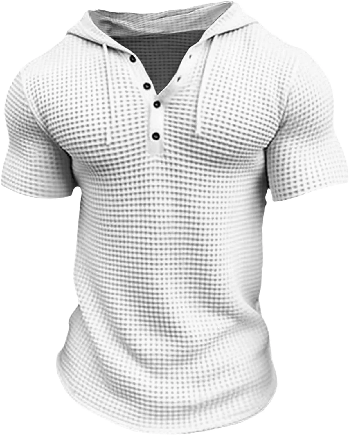 Men's Waffle Knit Hoodies Short Sleeve Drawstring Sweatshirts Solid Color Quarter Button Shirts Muscle Fit T Shirts