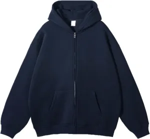 Mens Zip Up Hoodie Long Sleeve Drop Shoulder Oversized Jacket Drawstring Fashion Workout Fleece Pullover Sweatshirt