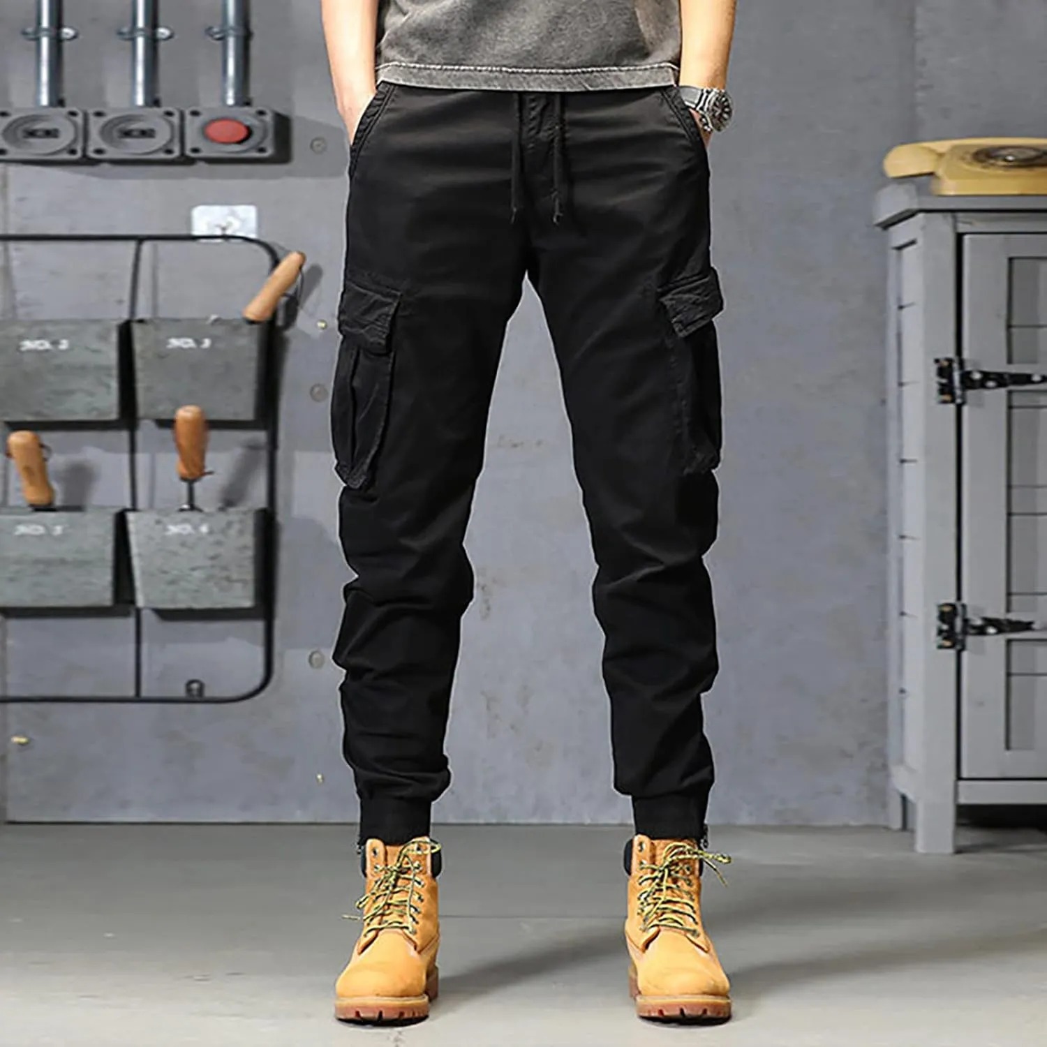 Men's Zipper Fly Flare Leg Pants Pantalones Blancos para Hombre Athletic Work Pants for Men Cotton Cargo Sweatpants