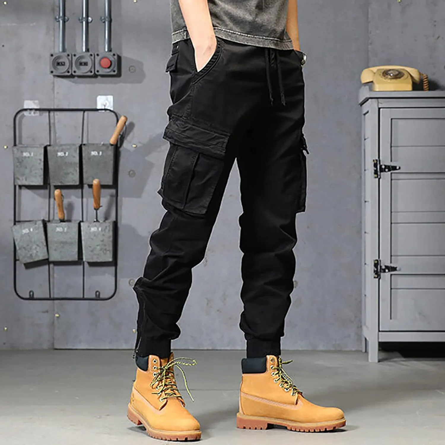 Men's Zipper Fly Flare Leg Pants Pantalones Blancos para Hombre Athletic Work Pants for Men Cotton Cargo Sweatpants
