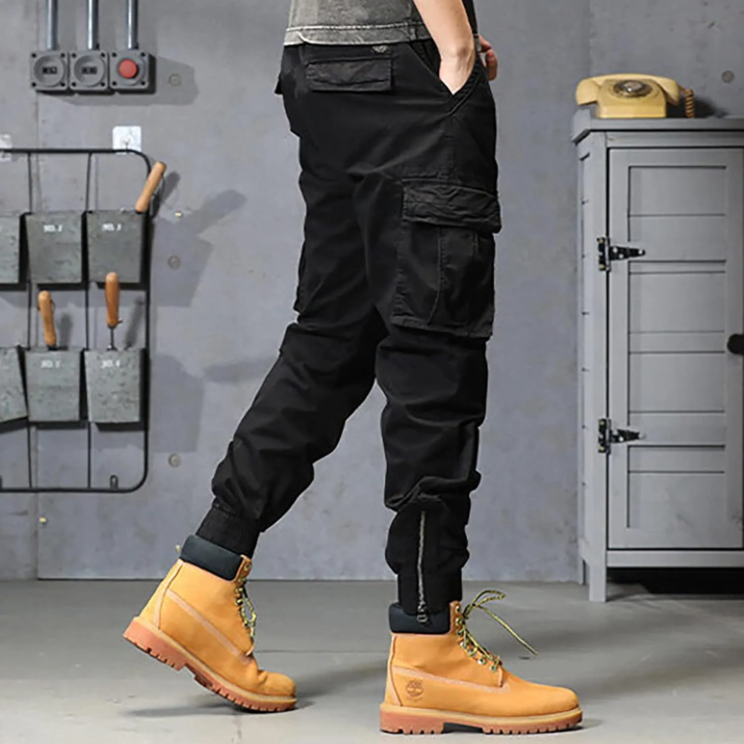 Men's Zipper Fly Flare Leg Pants Pantalones Blancos para Hombre Athletic Work Pants for Men Cotton Cargo Sweatpants