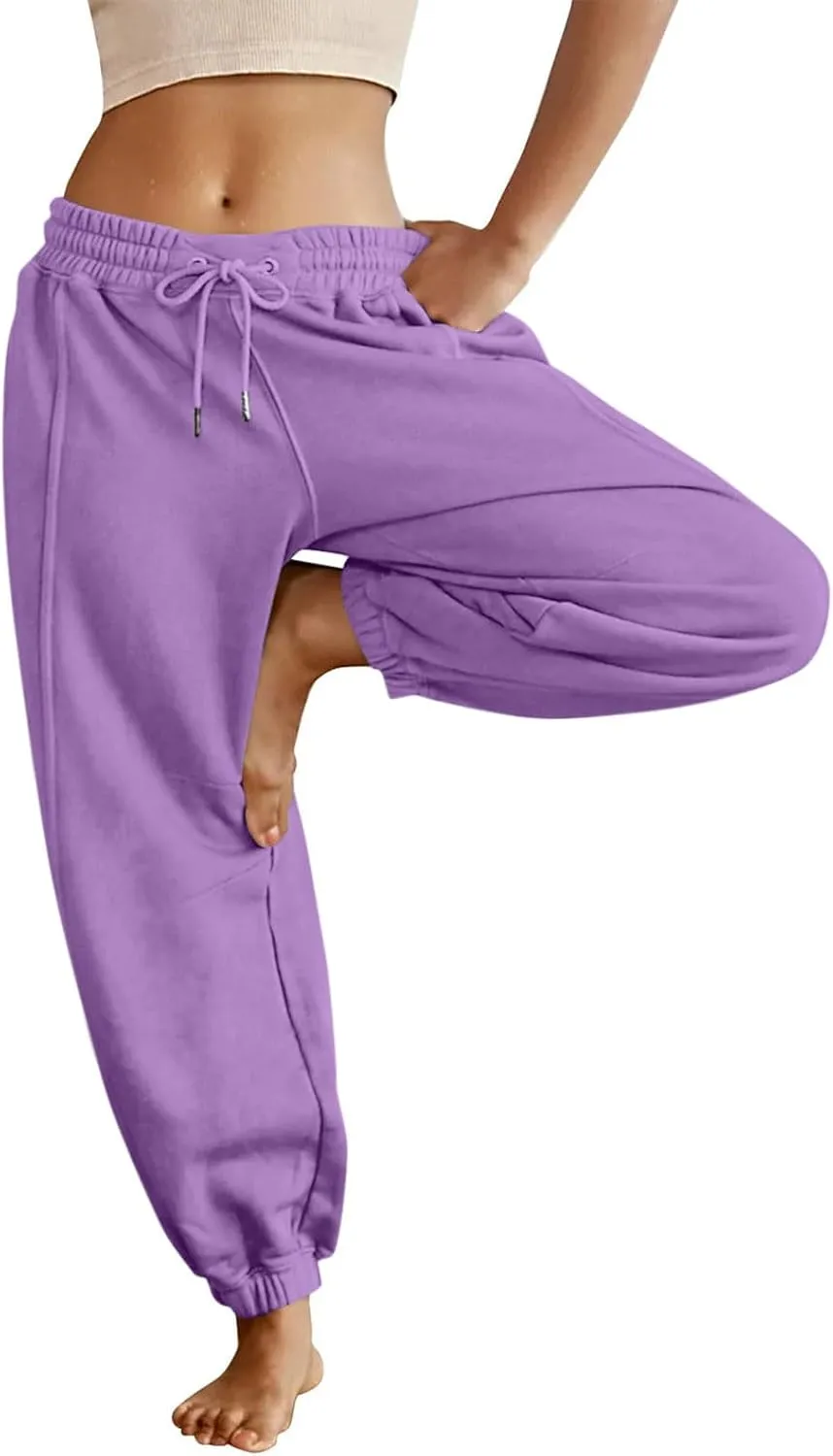 midelxp Womens Fleece High Waisted Sweatpants Baggy Comfy Stretch Workout Joggers Pants Casual Flowy Yoga Pants with Pockets