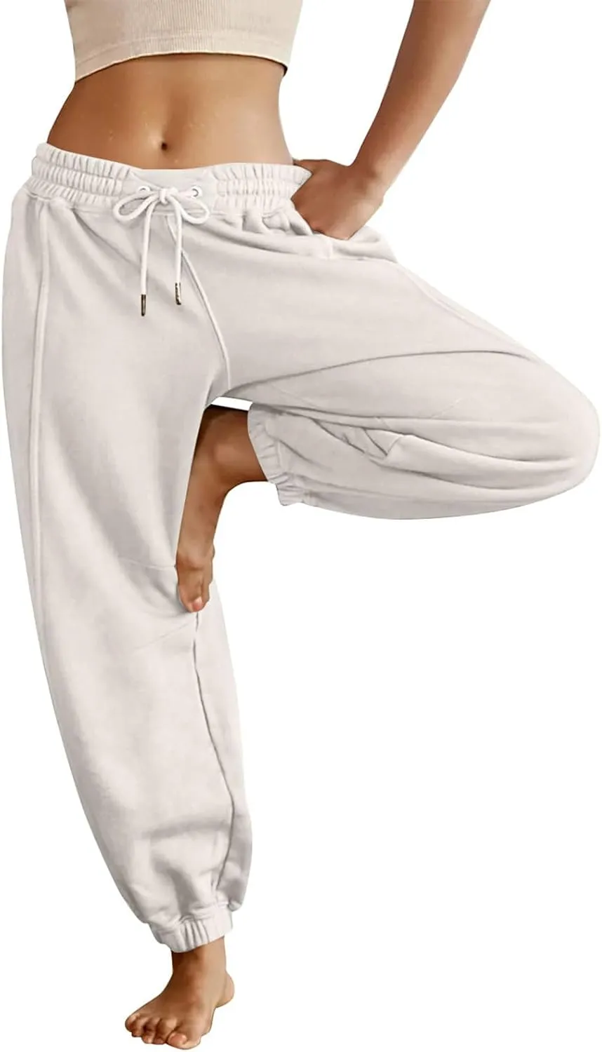 midelxp Womens Fleece High Waisted Sweatpants Baggy Comfy Stretch Workout Joggers Pants Casual Flowy Yoga Pants with Pockets