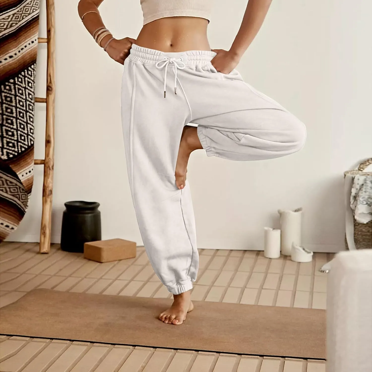midelxp Womens Fleece High Waisted Sweatpants Baggy Comfy Stretch Workout Joggers Pants Casual Flowy Yoga Pants with Pockets
