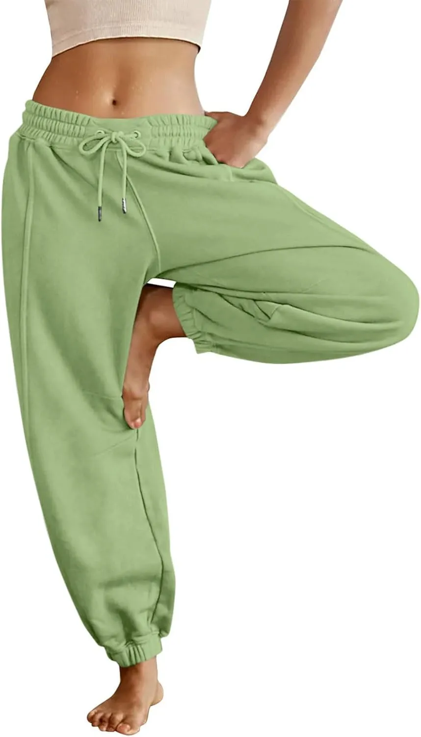 midelxp Womens Fleece High Waisted Sweatpants Baggy Comfy Stretch Workout Joggers Pants Casual Flowy Yoga Pants with Pockets