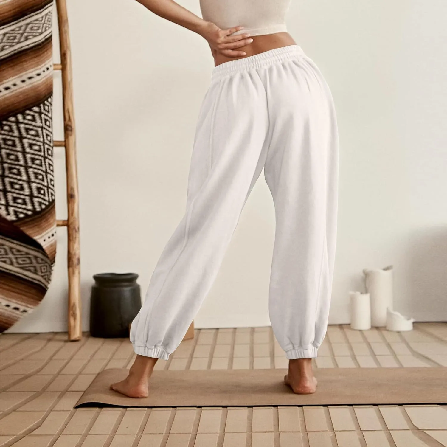midelxp Womens Fleece High Waisted Sweatpants Baggy Comfy Stretch Workout Joggers Pants Casual Flowy Yoga Pants with Pockets