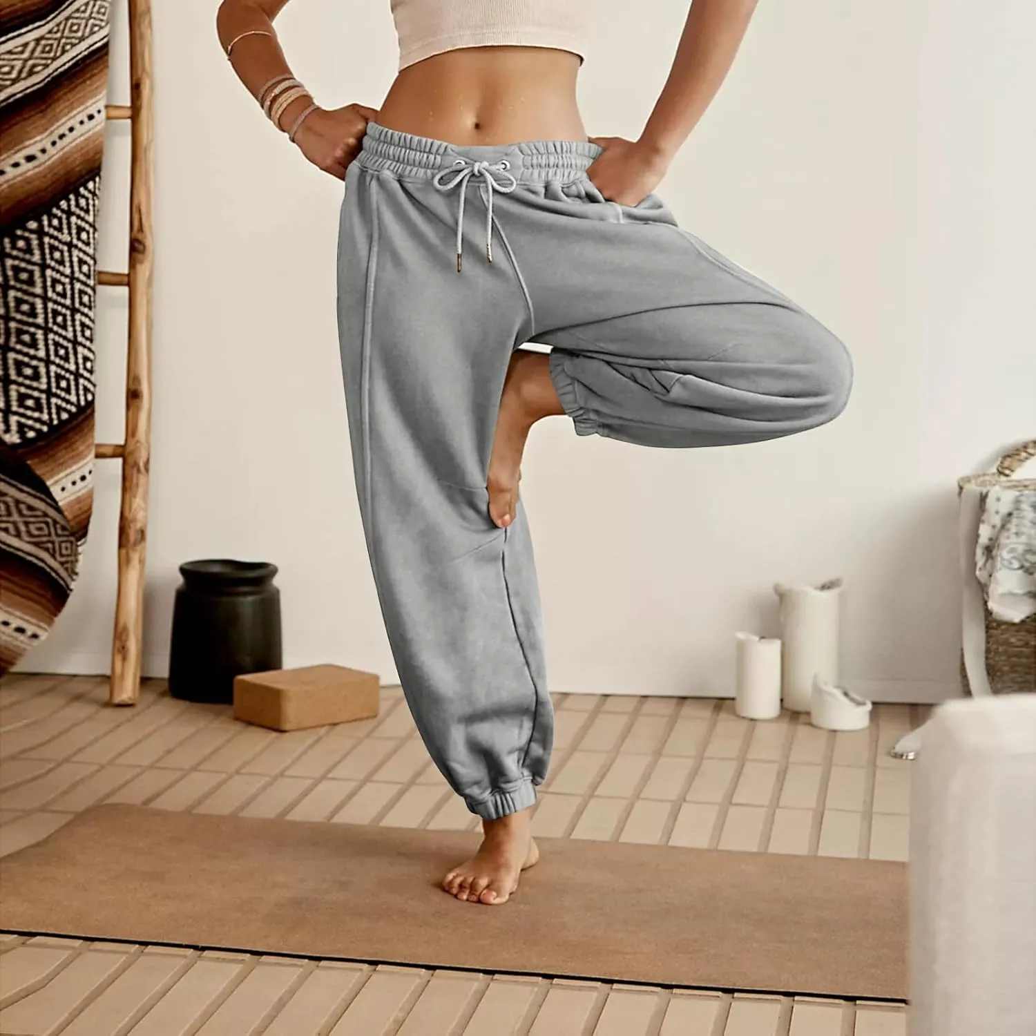 midelxp Womens Fleece High Waisted Sweatpants Baggy Comfy Stretch Workout Joggers Pants Casual Flowy Yoga Pants with Pockets