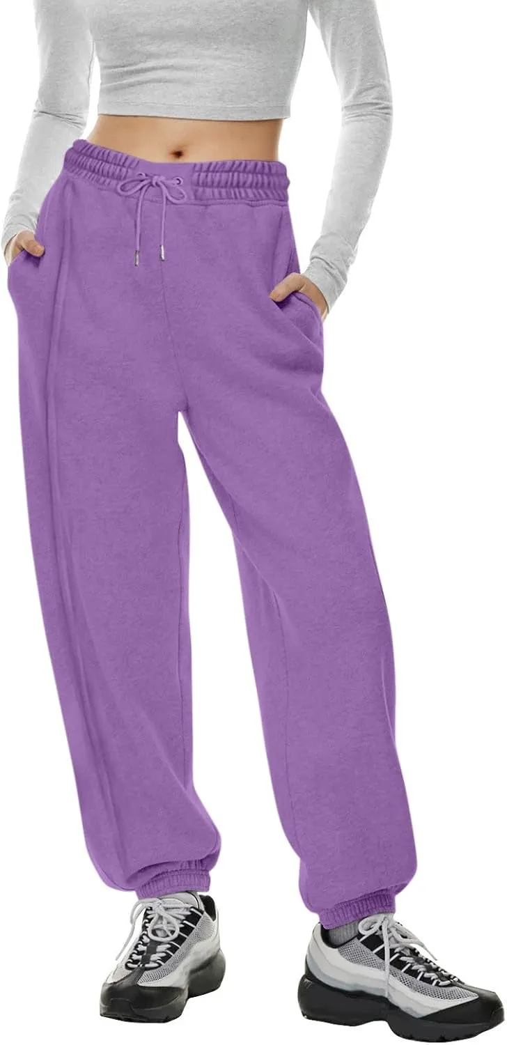 midelxp Womens Fleece High Waisted Sweatpants Baggy Comfy Stretch Workout Joggers Pants Casual Flowy Yoga Pants with Pockets