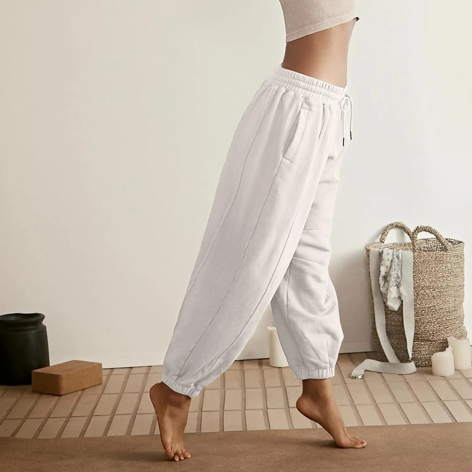 midelxp Womens Fleece High Waisted Sweatpants Baggy Comfy Stretch Workout Joggers Pants Casual Flowy Yoga Pants with Pockets