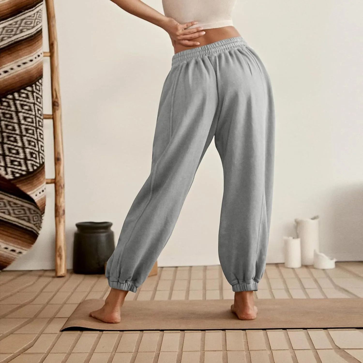 midelxp Womens Fleece High Waisted Sweatpants Baggy Comfy Stretch Workout Joggers Pants Casual Flowy Yoga Pants with Pockets