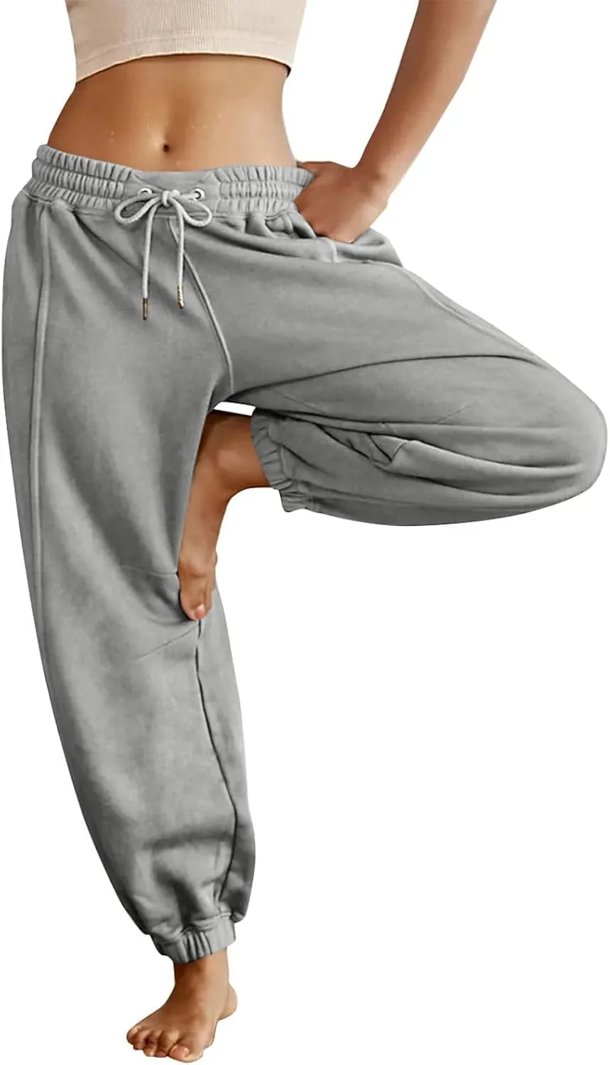 midelxp Womens Fleece High Waisted Sweatpants Baggy Comfy Stretch Workout Joggers Pants Casual Flowy Yoga Pants with Pockets
