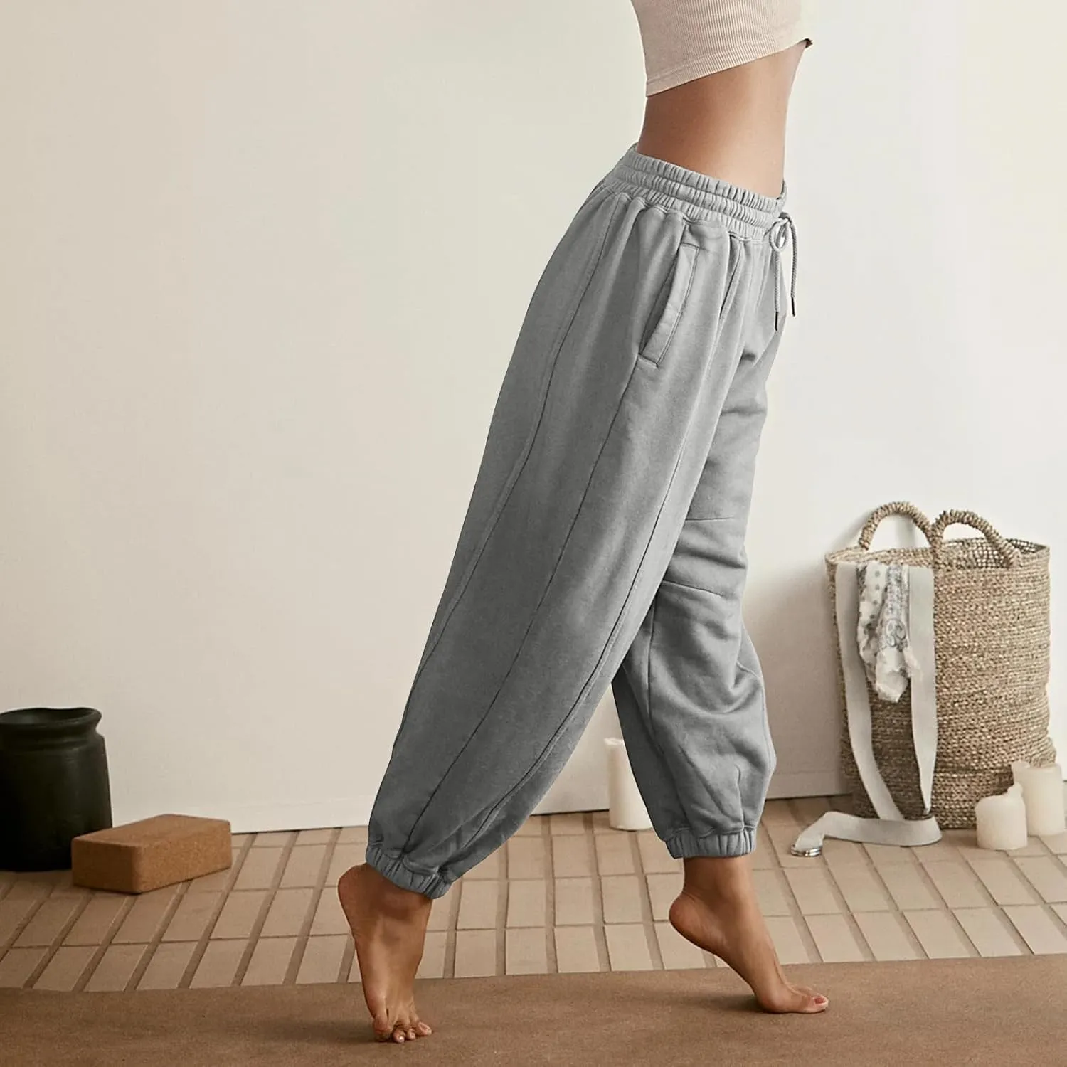 midelxp Womens Fleece High Waisted Sweatpants Baggy Comfy Stretch Workout Joggers Pants Casual Flowy Yoga Pants with Pockets