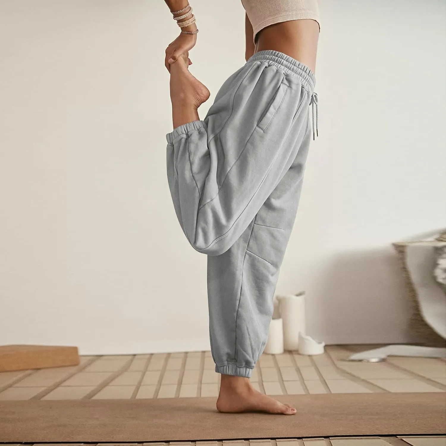 midelxp Womens Fleece High Waisted Sweatpants Baggy Comfy Stretch Workout Joggers Pants Casual Flowy Yoga Pants with Pockets