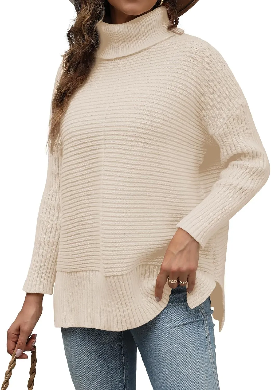 MixShe Womens Sweaters Fall Fashion Clothes Long Sleeve Tops Casual Turtleneck Shirts Ladies Trendy Cozy Pullover Sweatshirt