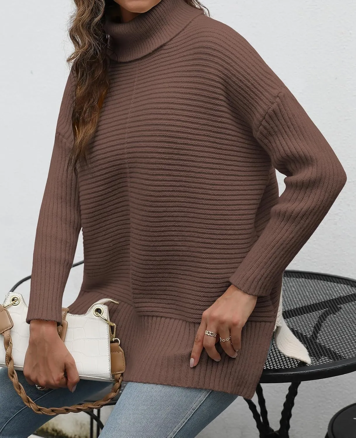 MixShe Womens Sweaters Fall Fashion Clothes Long Sleeve Tops Casual Turtleneck Shirts Ladies Trendy Cozy Pullover Sweatshirt