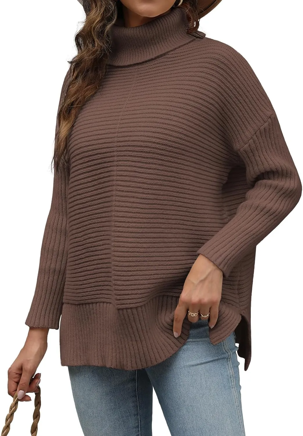 MixShe Womens Sweaters Fall Fashion Clothes Long Sleeve Tops Casual Turtleneck Shirts Ladies Trendy Cozy Pullover Sweatshirt