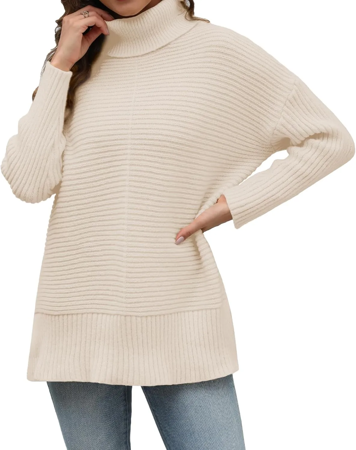 MixShe Womens Sweaters Fall Fashion Clothes Long Sleeve Tops Casual Turtleneck Shirts Ladies Trendy Cozy Pullover Sweatshirt