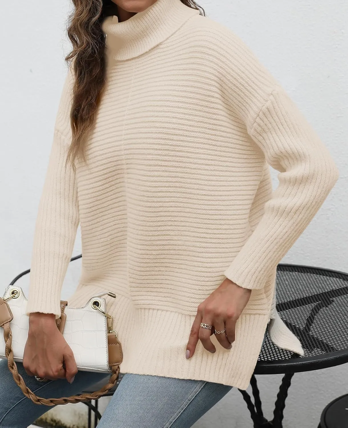 MixShe Womens Sweaters Fall Fashion Clothes Long Sleeve Tops Casual Turtleneck Shirts Ladies Trendy Cozy Pullover Sweatshirt