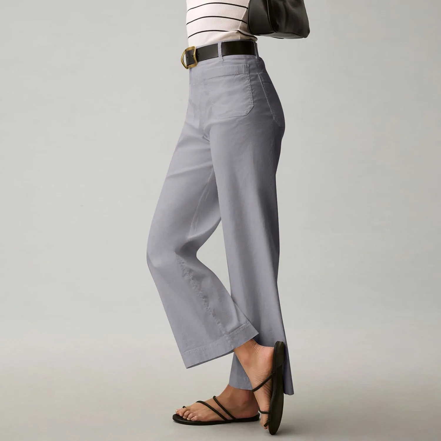NBXNZWF Womens Wide Leg Cropped Pants Stretch Twill Jeans with Patch Pocket Straight Leg High Waisted Chino Casual Jeans