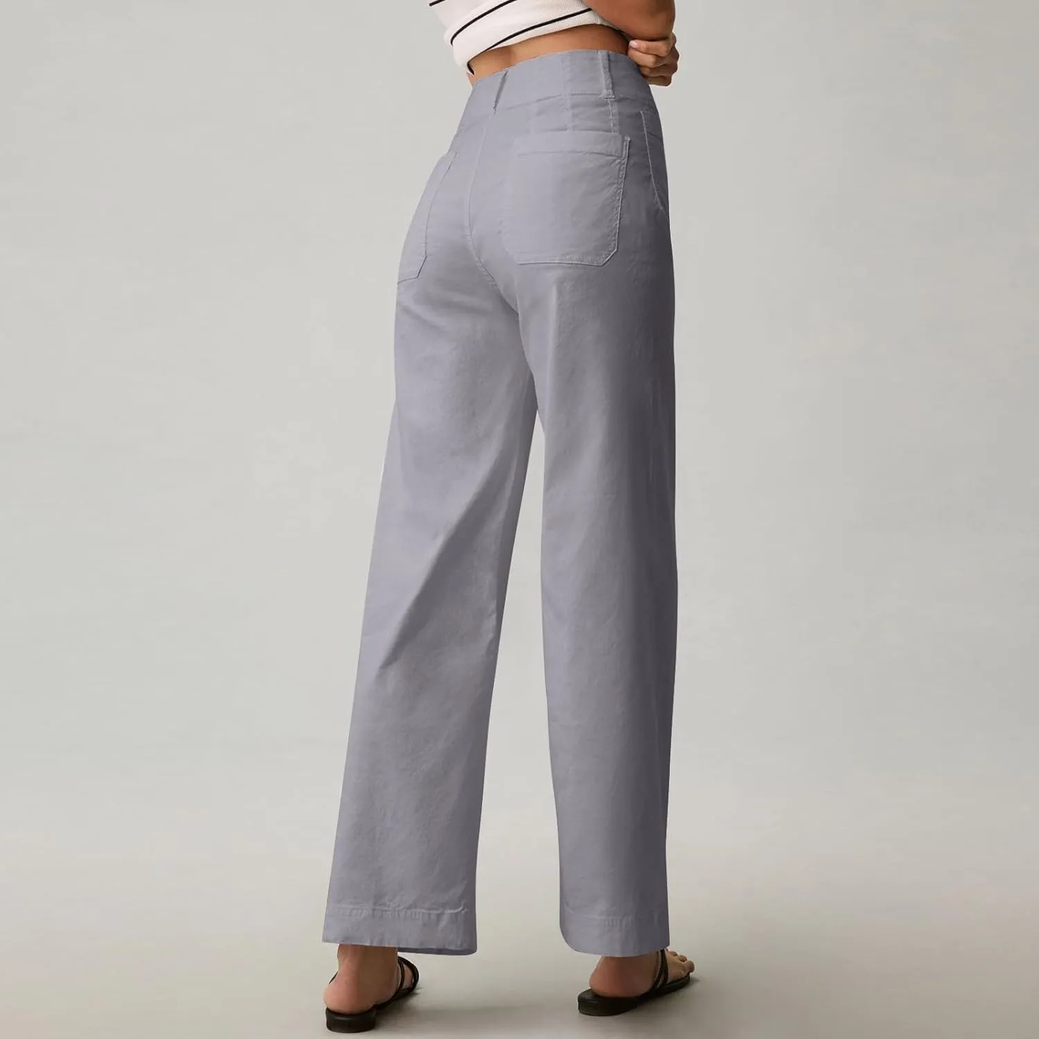 NBXNZWF Womens Wide Leg Cropped Pants Stretch Twill Jeans with Patch Pocket Straight Leg High Waisted Chino Casual Jeans