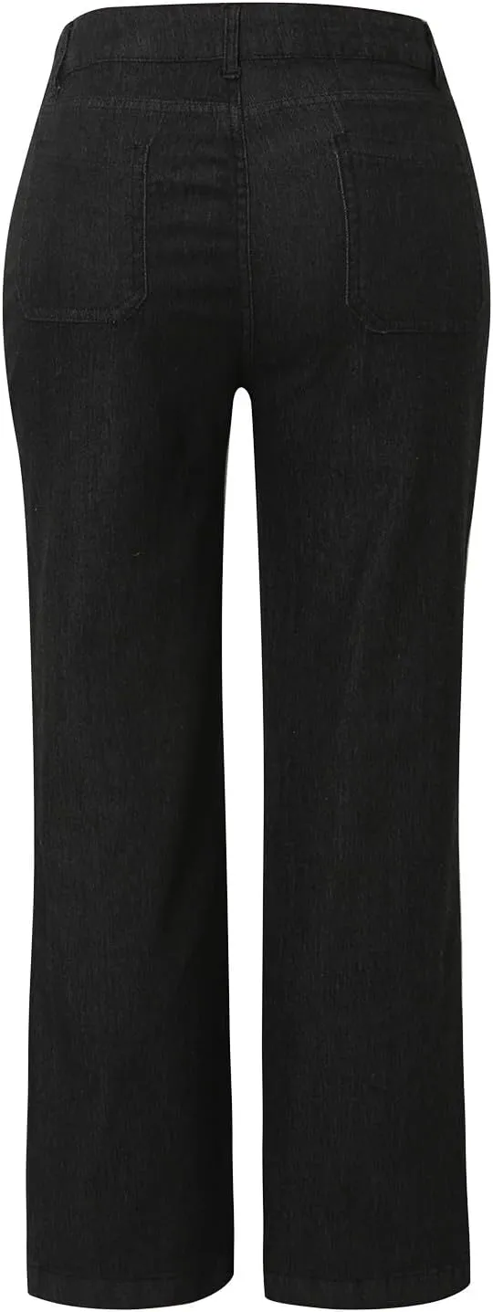 Obormi Cropped Jeans,Curvahouse High Waisted Stretchy Denim Pants for Womens,Tummy Control Cropped Wide-Leg Jeans